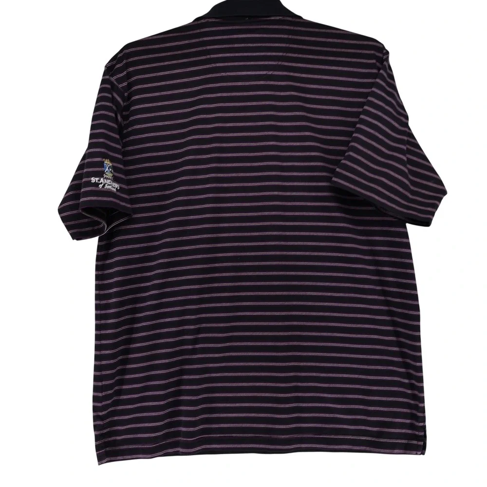 St Andrews of Scotland Mens Large Polo Shirt Purple Black Striped Short‎ Sleeve